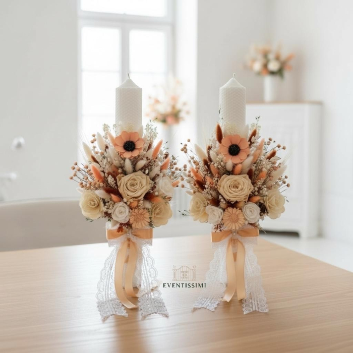 Set buchete, lumanari cu trandafiri criogenati si plante naturale uscate, lumanari tip fagure [2]