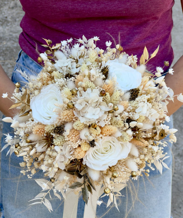 Set buchet, lumanari cu trandafiri criogenati si plante naturale uscate, lumanari tip fagure - Multicolor [4]