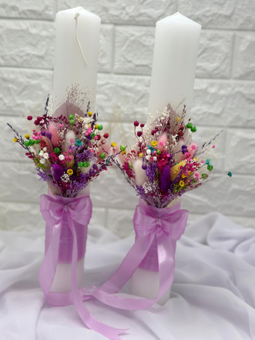 Set Lumanari pentru Nunta , Personalizabile cu nume si data, Plante Uscate , Eventissimi, 40 cm, Multicolor, Aranjament Frontal [2]