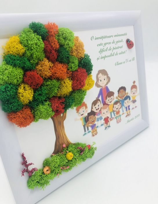 Tablou cu licheni in rama pentru Invatatoare / Educatoare, Eventissimi, Personalizabil, Multicolor, 19 x 24 cm [5]