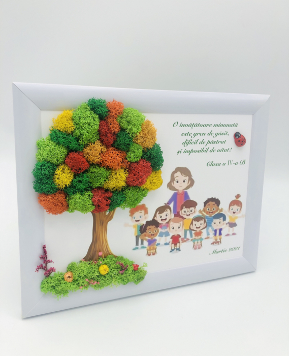 Tablou cu licheni in rama pentru Invatatoare / Educatoare, Eventissimi, Personalizabil, Multicolor, 19 x 24 cm [7]