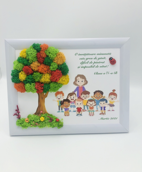 Tablou cu licheni in rama pentru Invatatoare / Educatoare, Eventissimi, Personalizabil, Multicolor, 19 x 24 cm [3]