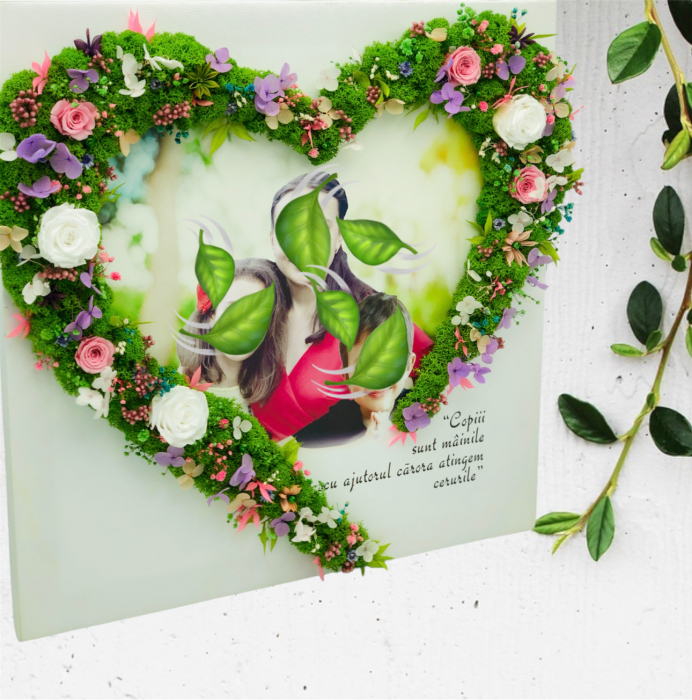 Tablou pe canvas, personalizabil cu licheni 40 cm x 40 cm cu hortensii si trandafiri criogenati si plante naturale uscate (Multicolor) [3]