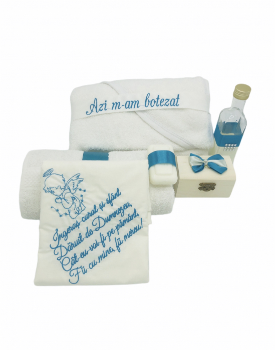 Trusou botez brodat by Eventissimi, Alb si Albastru, 7 piese [4]