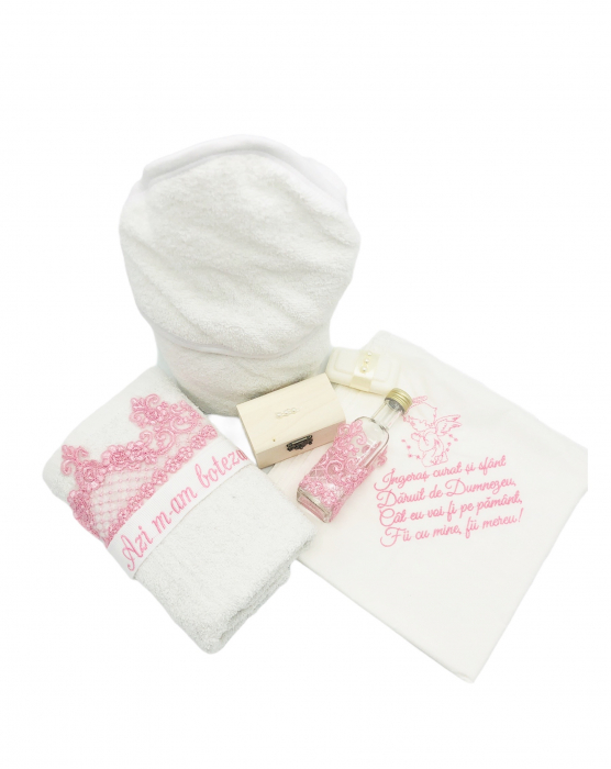 Trusou botez brodat by Eventissimi, Alb si Roz, 7 piese [4]