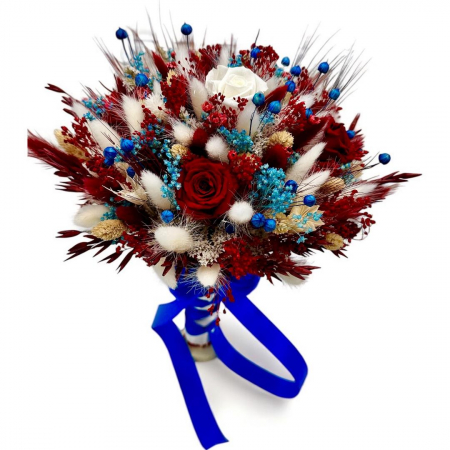 Buchete cu flori criogenate - Buchet nasa sau mireasa, elegant cu trandafiri criogenați și plante naturale uscate - Culori vibrante, durabilitate excepțională