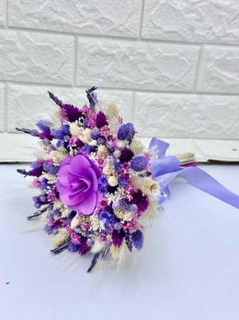 Buchet de Flori Mic Personalizabil cu Plante Uscate (Alb  / Mov) [1]