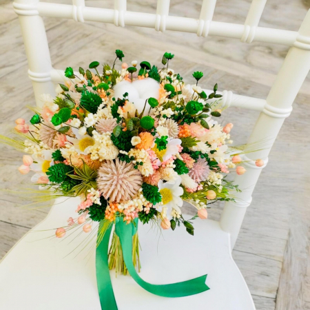 Buchet flori de camp , personalizabil, ideal pentru cununie civilă, nuntă, mireasă, nasa  sau cadou, predominant verde [1]