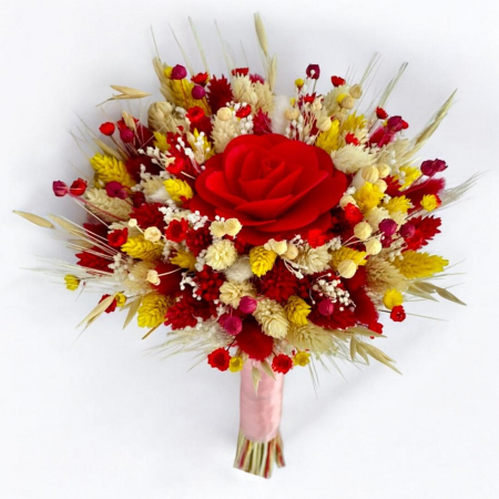 Buchete Cadou - Buchet personalizabil cu flori naturale uscate rosu rosu- galbenrosu- galben, rezistent peste ani