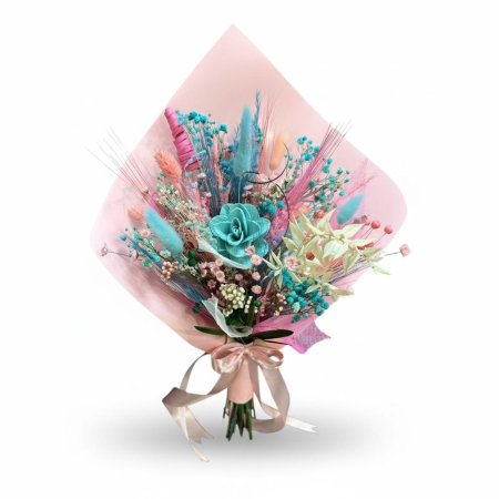 Magazin - Buchet din flori naturale uscate și stabilizate, alb - bleu