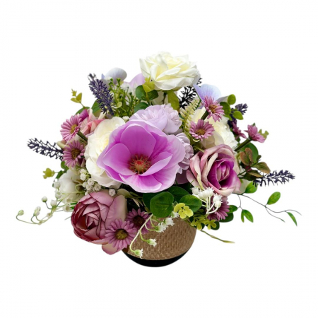 Aranjamente florale cu flori din matase - Aranjament cu plante artificiale in ghiveci ceramic, cromatica personalizabila