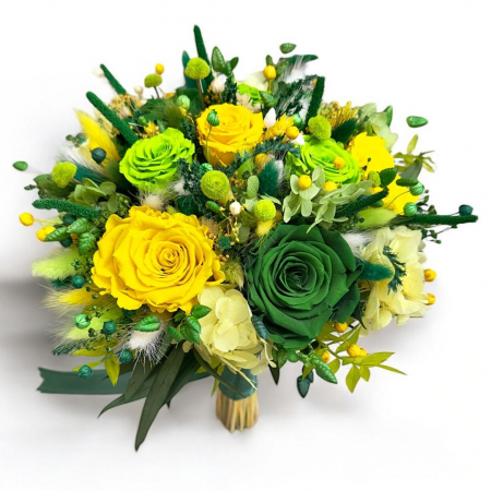 Buchete cu flori criogenate - Buchet flori  rezistent, cu 11 trandafiri criogenati, hortensie,plante stabilizate delicate , ideal pentru ocazii speciale