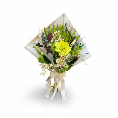 Magazin - Buchet predominant verde ,din flori naturale uscate și stabilizate