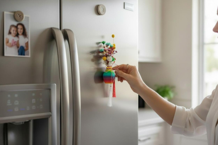 Mărțișor magnet frigider ,vază miniaturală cu flori naturale uscate în cutie cadou [1]