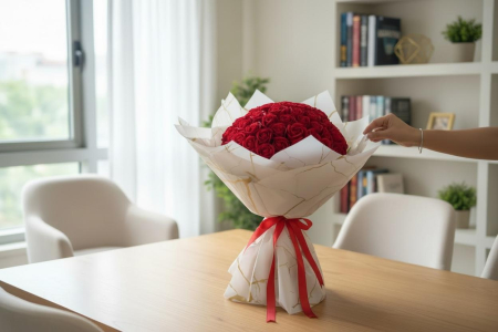 Buchet rosu cu trandafiri parfumati, personalizabil cromatic [1]