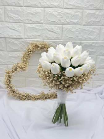 Buchet lalele albe , real touch si Gypsophilia- Floarea miresei, criogenata, rezistent peste ani [2]