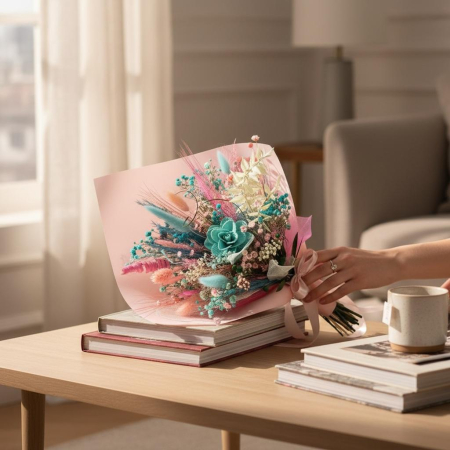 Buchet din flori naturale uscate și stabilizate, alb - bleu [1]