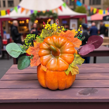 Aranjament floral de toamnă sau Halloween , în dovleac – decor handmade cu flori artificiale și naturale uscate [2]