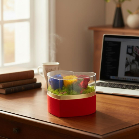 Inima cu trandafiri criogenati tricolor in cutie catifea [1]