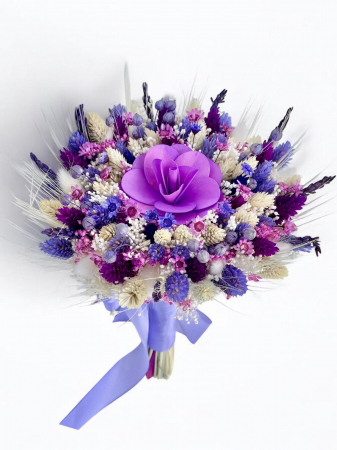 Buchete de flori - Buchet de Flori Mic Personalizabil cu Plante Uscate (Alb  / Mov)