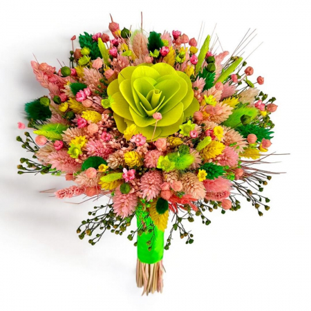 Buchete Cadou - Buchet personalizabil cu flori naturale uscate si stabilizate roz-verde, rezistent peste ani