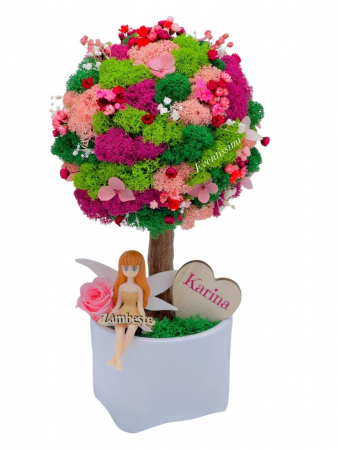 Paste - Copacel Decorativ cu Licheni Premium și Flori Criogenate, Figurina, Trunchi Printat 3D, În Ghiveci ceramic