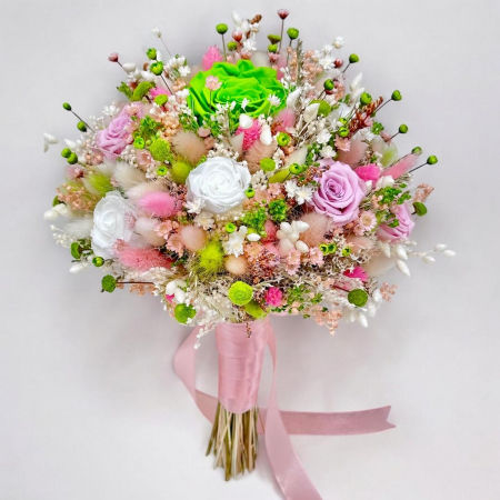 Buchete cu flori criogenate - Buchet mare personalizabil cu trandafiri naturali criogenati si flori naturale uscate si criogenate