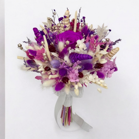 Buchete cu flori criogenate - Buchet mov personalizabil cu trandafir si hortensie criogenate