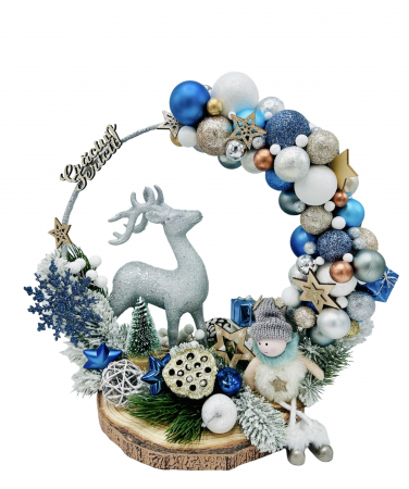 Aranjament Craciun cu figurine si globuri (Argintiu / Bleu) [0]