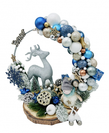 Aranjament Craciun cu figurine si globuri (Argintiu / Bleu) [1]