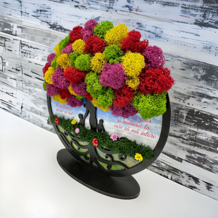 Aranjament cu licheni tip pomul vietii cu mesaj pentru mama (Multicolor) [3]