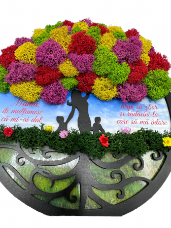 Aranjament cu licheni tip pomul vietii cu mesaj pentru mama (Multicolor) [1]