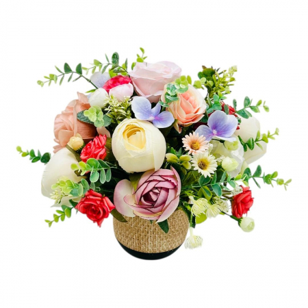 Aranjamente florale cu flori din matase - Aranjament cu plante artificiale in ghiveci ceramic, cromatica personalizabila