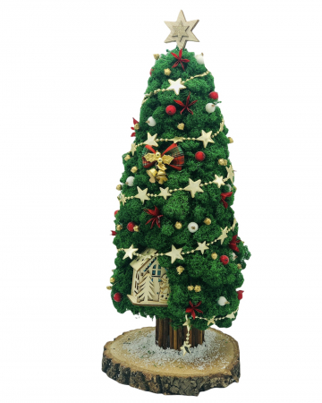 Aranjament de Craciun / Brad din licheni naturali stabilizati si decoratiuni de sezon, Eventissimi, Verde, 48 cm, personalizabil [3]