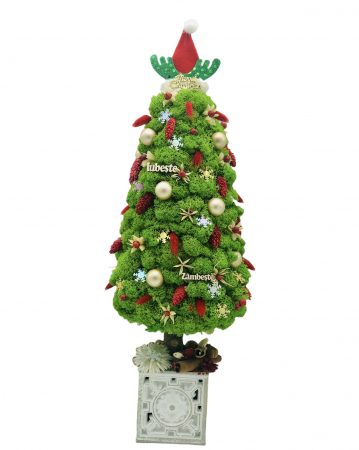 Brad de Crăciun din Licheni Naturali Stabilizați cu Decorațiuni de Sezon - 49 cm, Verde, Personalizabil [4]