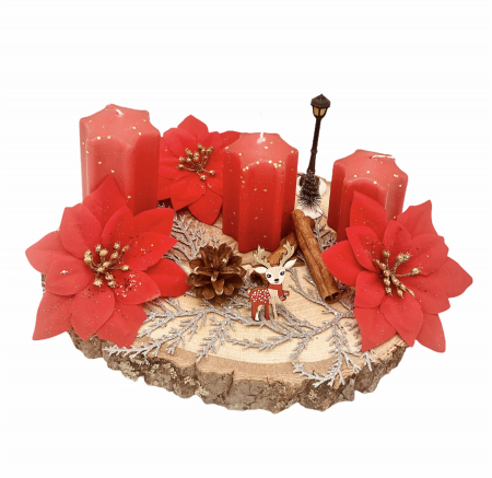 Aranjament de masa pe rondea lemn cu lumanari, Eventissimi, Rosu [0]