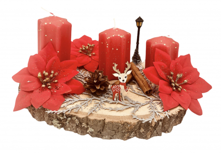 Aranjament de masa pe rondea lemn cu lumanari, Eventissimi, Rosu [1]