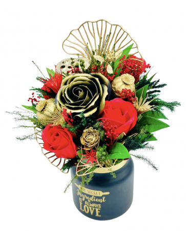 Aranjament floral cu flori din foita de sapun si plante uscate si criogenate (Multicolor) [1]