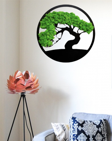 Aranjament floral cu licheni, tablou copacul vietii, verde pe negru, 30 cm, Eventissimi - Personalizabil cromatic [3]