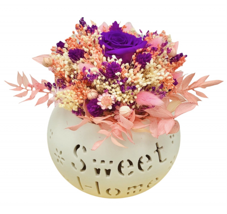 Aranjament Floral cu Trandafir Criogenat si Plante Naturale Uscate in vas Ceramic Multicolor, Eventissimi [4]