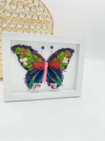 Aranjament floral, Fluture, Rama / Tablou cu licheni, frunze fosilizate si plante naturale criogenate si fosilizate, Eventissimi, Personalizabil, Multicolor [6]