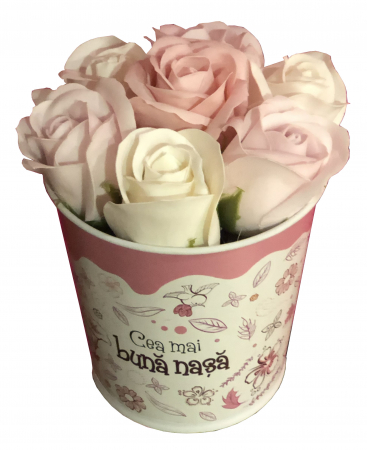 Aranjamente cu flori din foita de sapun - Aranjament Floral ”Pentru cea mai buna nasa”, Roz/Crem - EVENTISSIMI