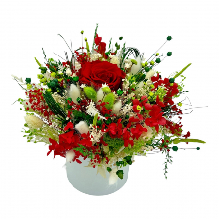 Paste - Aranjament floral personalizabil cu trandafir criogenat si plante naturale uscate si stabilizate