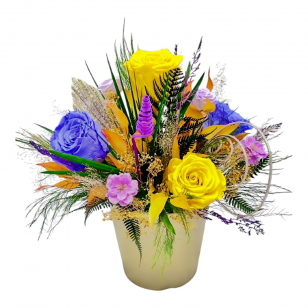 Paste - Aranjament floral personalizabil cu trandafiri si plante naturale criogenate si stabilizate