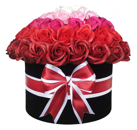 Aranjament floral personalizabil, Eventissimi, Cutie cadou, 63 Trandafiri, Multicolor [4]