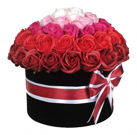 Aranjament floral personalizabil, Eventissimi, Cutie cadou, 63 Trandafiri, Multicolor [5]