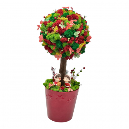 Pomisori cu licheni - Aranjament floral personalizabil, mediu 38 cm, tip copacel / pomisor cu licheni naturali stabilizati si flori criogenate si uscate in vas ceramic (Multicolor)