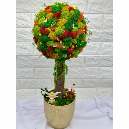 Aranjament floral tip Copacel / Pomisor cu licheni naturali stabilizati si plante naturale criogenate, Multicolor, 55 cm, vaza ceramica [2]