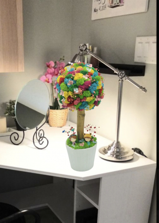 Aranjament floral tip Copacel / Pomisor cu licheni naturali  stabilizati si plante naturale criogenate si uscate, Eventissimi, Multicolor, 36 cm, vaza ceramica, personalizabil [1]