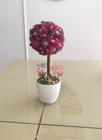Aranjament floral tip Copacel / Pomisor cu licheni naturali stabilizati si plante naturale criogenate si uscate, Eventissimi, Roz/Mov , 36 cm, vaza ceramica, personalizabil [3]